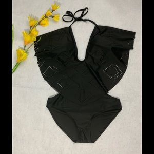 Black Side Cutout One Piece Swimsuit (M)